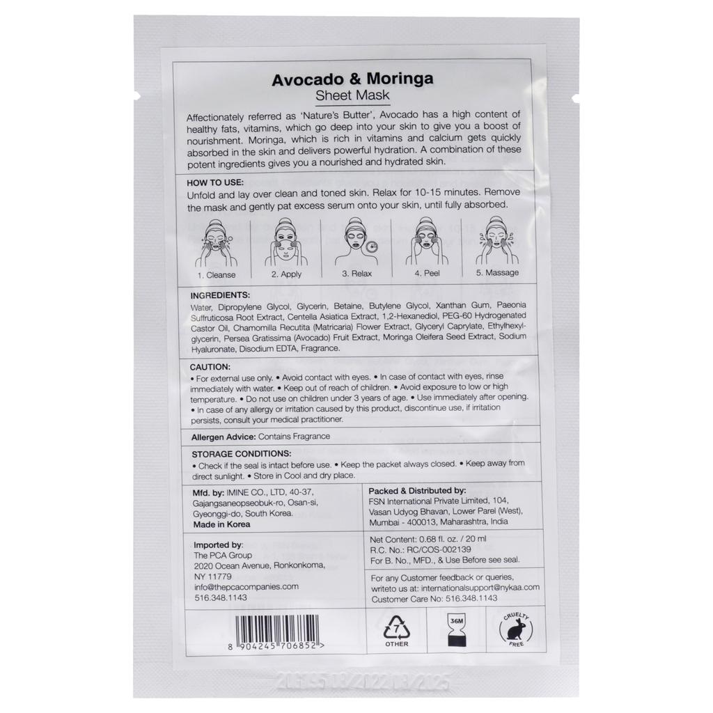 Skin Secrets Sheet Mask - Avocado and Moringa by Nykaa Naturals for Women - 1 Pc Mask