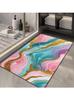 Blue Pink Gold Fluid Marble Bath Rug Luxurious Agate Swirl Pattern Non-Slip Quick Dry Floor Cover