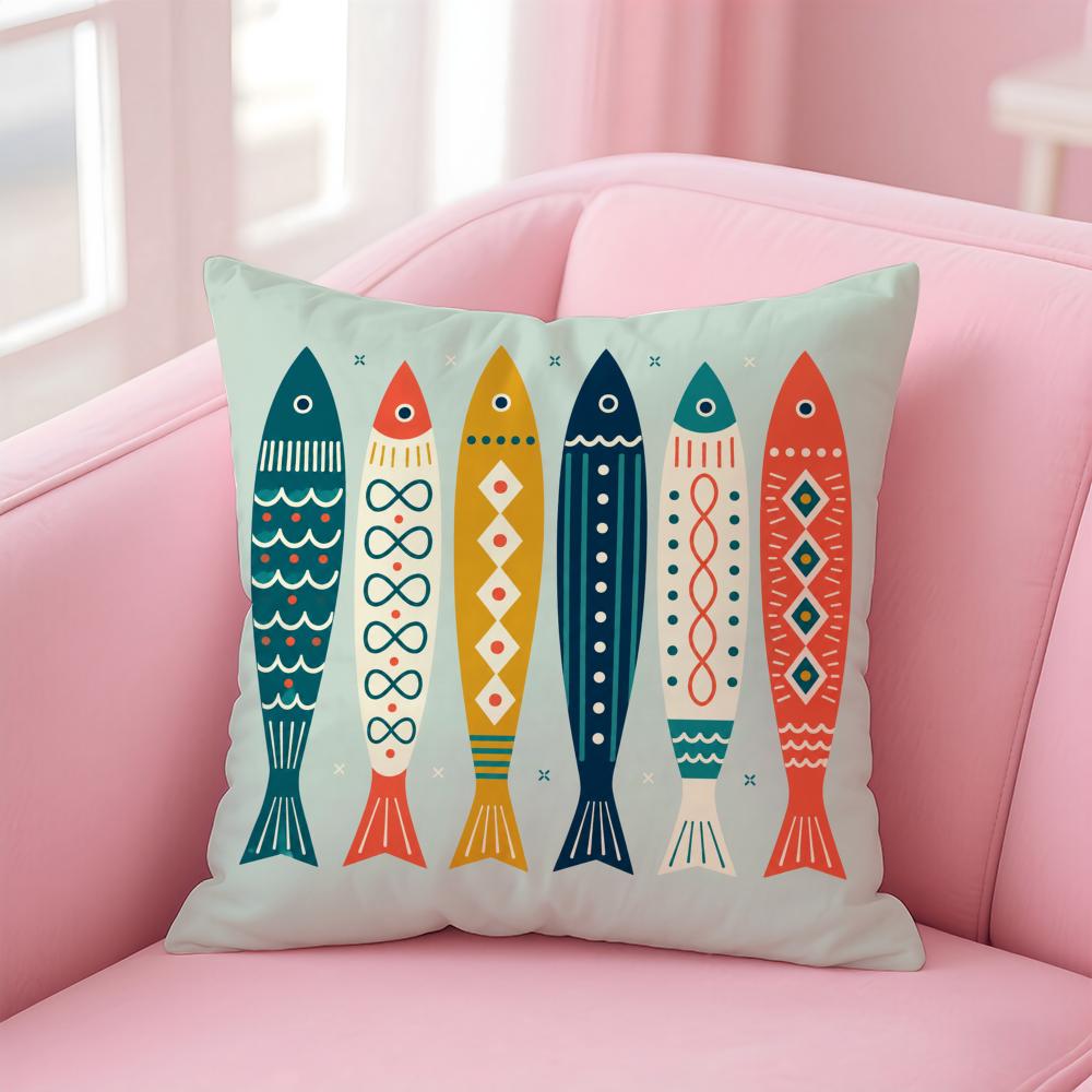 Cushion Cover Colorful Geometric Fish Short Plush Soft DoubleSided Printing Pillow Case Cozy Sofa Bedroom Home Decor Gift