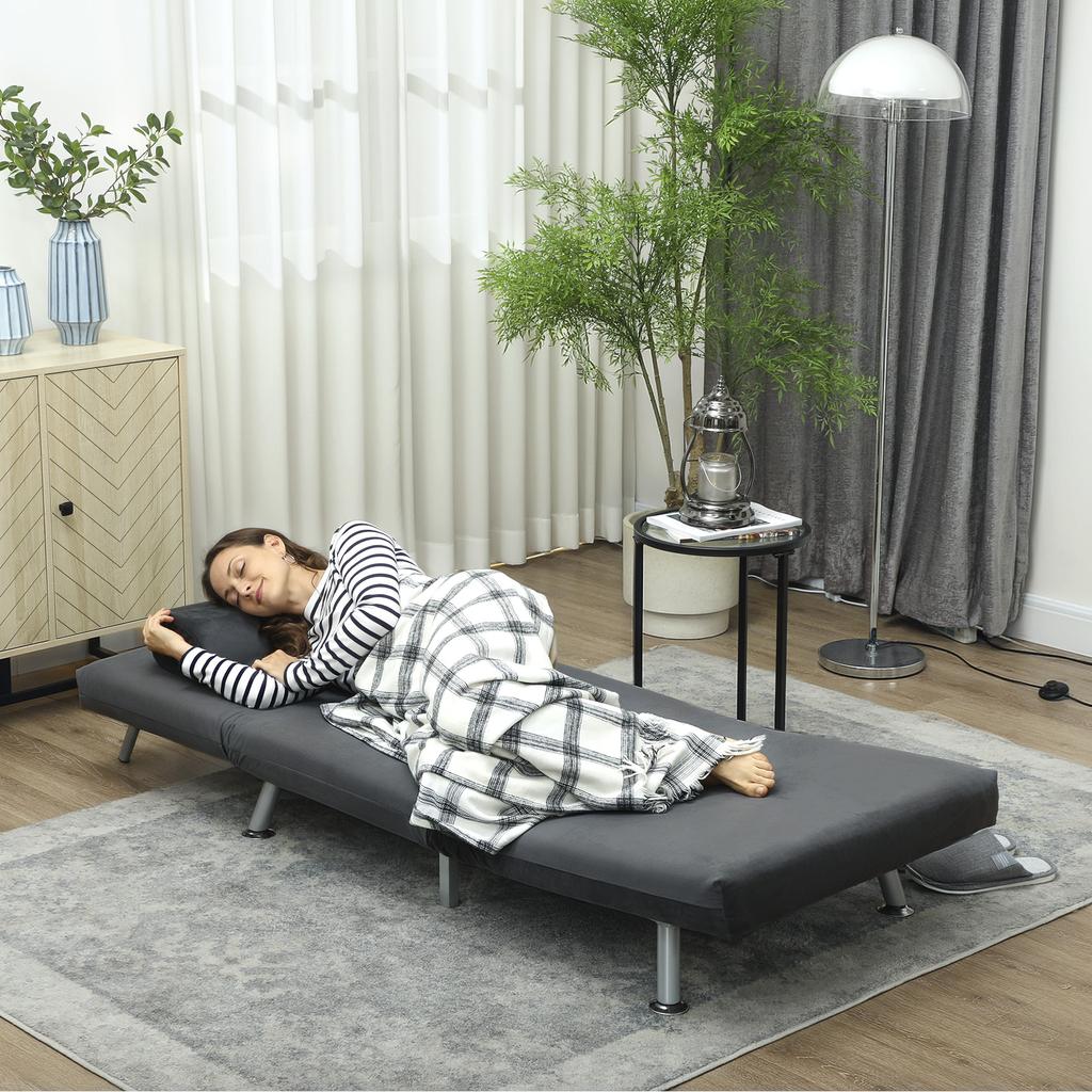 Folding Chair With Bed Function Foldable Recliner In Velvet Fabric Adjustable Backrest 75 X 70 X 75 Cm Dark Gray