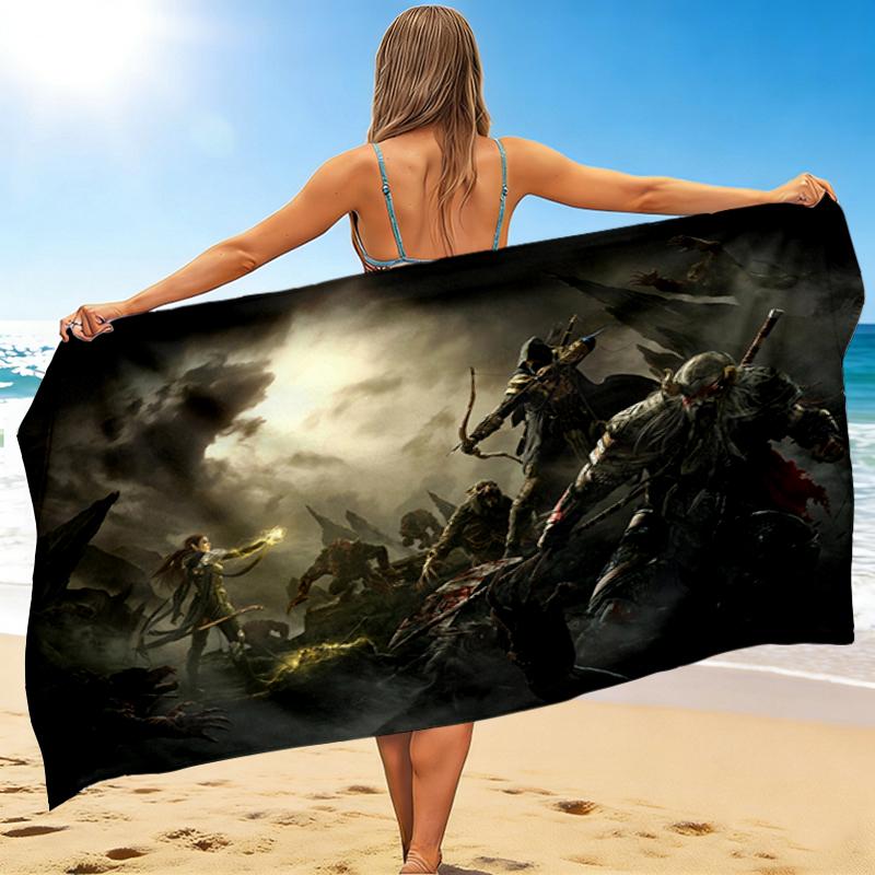 1Pc Fantasy Warrior Battle Scene Beach Towel, Quick Dry, Multi-Use for Beach Pool Gym Yoga Home Travel, Christmas, Halloween, Xmas Gift Em92847