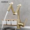 Kitchen Pot Filler Tap Brushed Gold Foldable Kitchen Faucet Hot and Cold Single Hole Sink Tap Rotate Folding Spout Chrome Gold Brass
