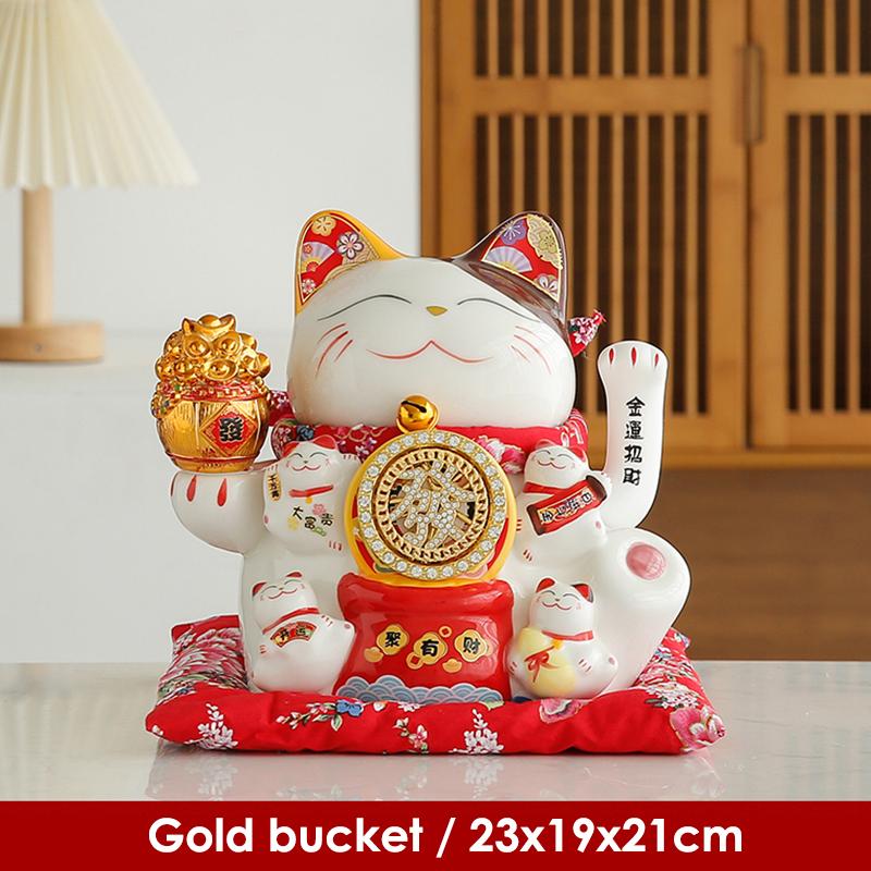 9-дюймовый керамический манящий кот Манеки Неко Украшение Фэн-шуй Качели Удачливый кот Работает от батареи / USB