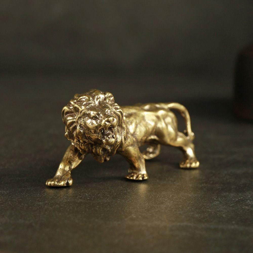 Small Lion Statue Pure Copper Antique Lion Ornaments Creative Brass Lion Sculpture Home Decor