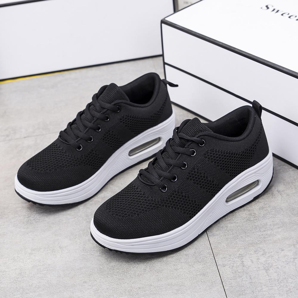 Rocking Shoes Platform Fly-woven Air Cushion Shoes Fashion Casual Dancing Shoes All Black Sports Shoes