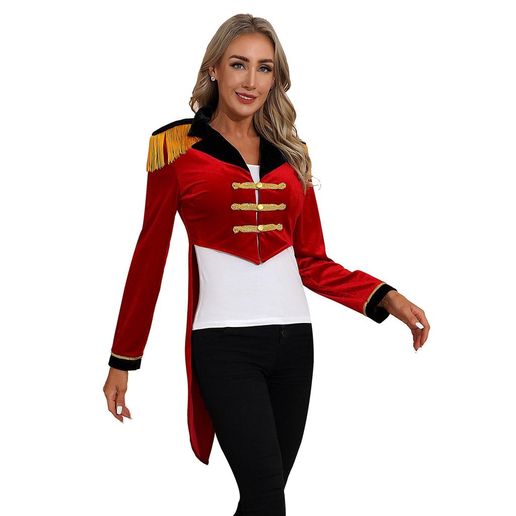 Женский пиджак-фрак для циркового представления S-3XL, Бархатный цирковой костюм, Цветные блоки, Лацканы, Длинный рукав, Костюм для сцены, Косплей, Хэллоуин