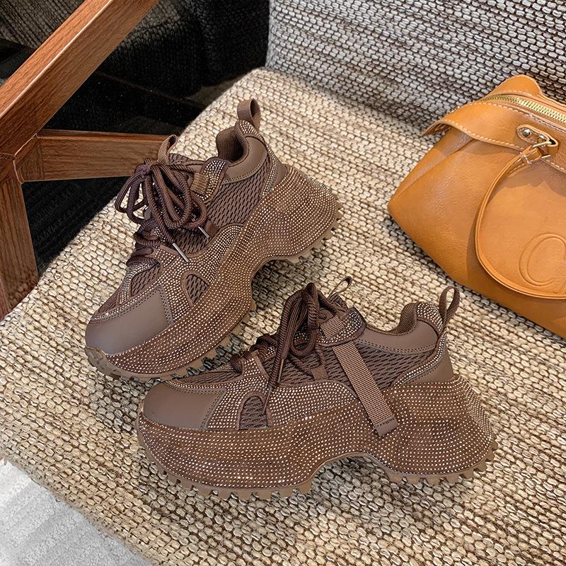 [Фанфна] Платформа папины кроссовки женские 2025 осень новый полный бриллиант модная повседневная обувь нескользящая универсальная спортивная обувь