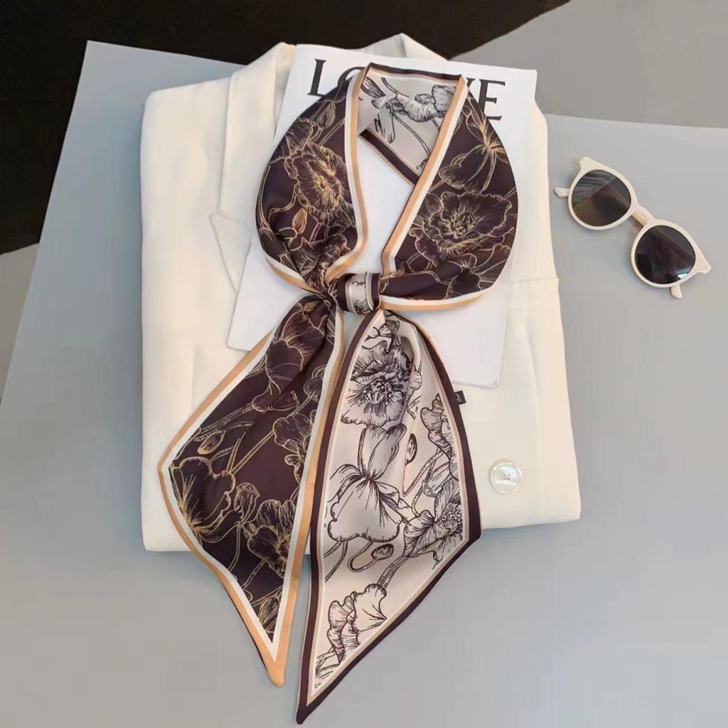 Luxury Design Long Silk Scarf Women Summer Fashion Bag Handle Ribbon Ladies Horse Print Headband Small Hair Scarves Female