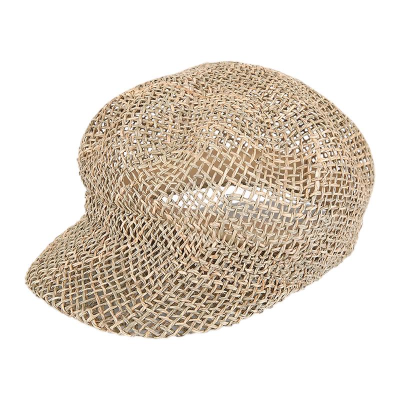 Breathable Handmade Straw Octagonal Newsboy Cap - Summer Seagrass Sun Hat