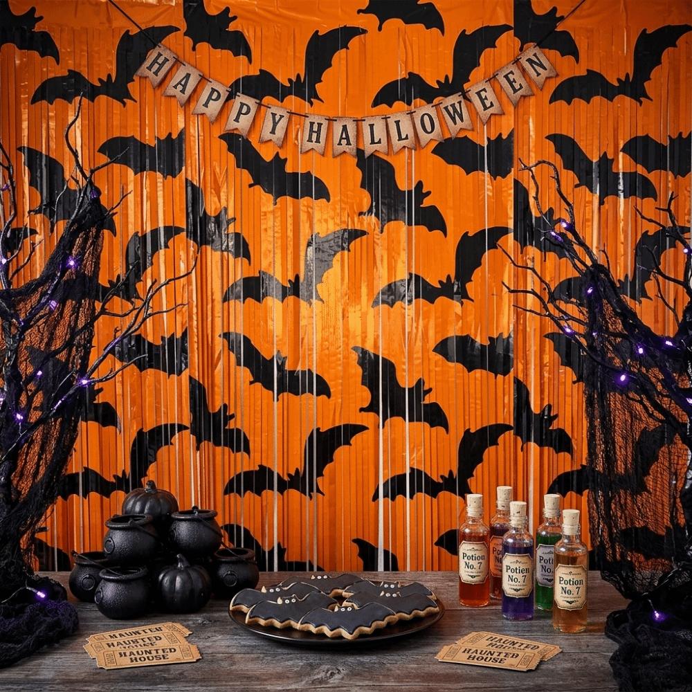 Foil Streamer Halloween Backdrop Fringe Curtain Halloween Door Curtain Background Decor