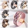 Wide Wrap Leopard Print Leather Bracelets Magnetic Snap Circle Cross Bracelet  for Women