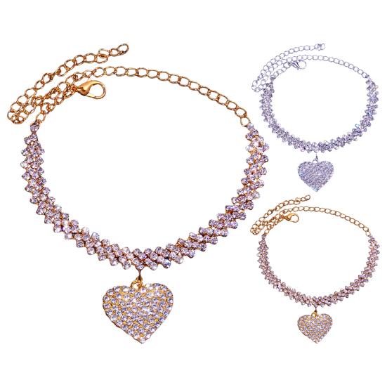 Women Anklet Exquisite Sparkling Rhinestone Heart Pendant Extended Length Leg Bracelet Birthday