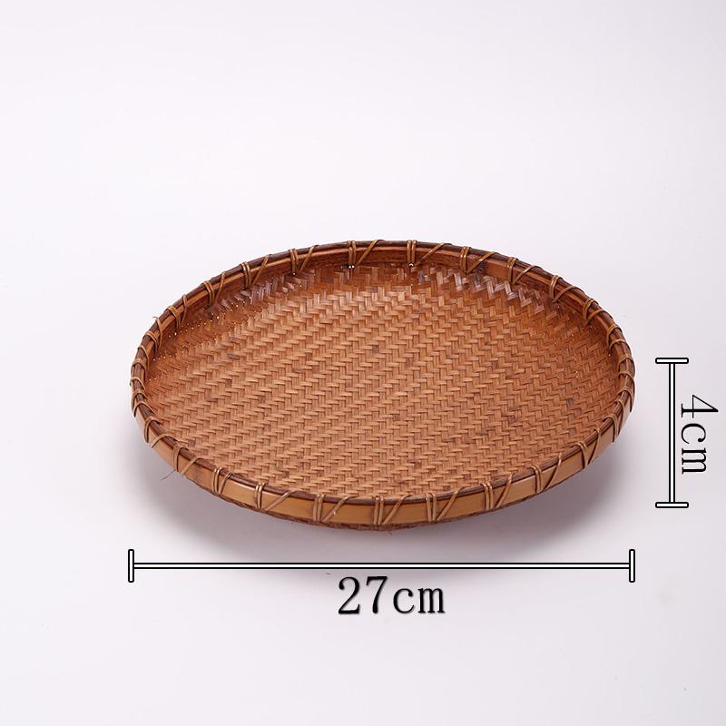 Lacquered Bamboo Woven Basket: Round Retro Fruit, Snack, and Tea Tray