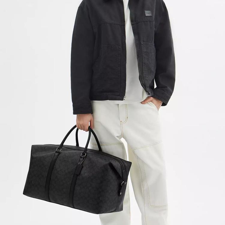 COACH Trekker Coated Canvas One Shoulder Handbag, Travel Bag Men's Black CAR75-QBMI5