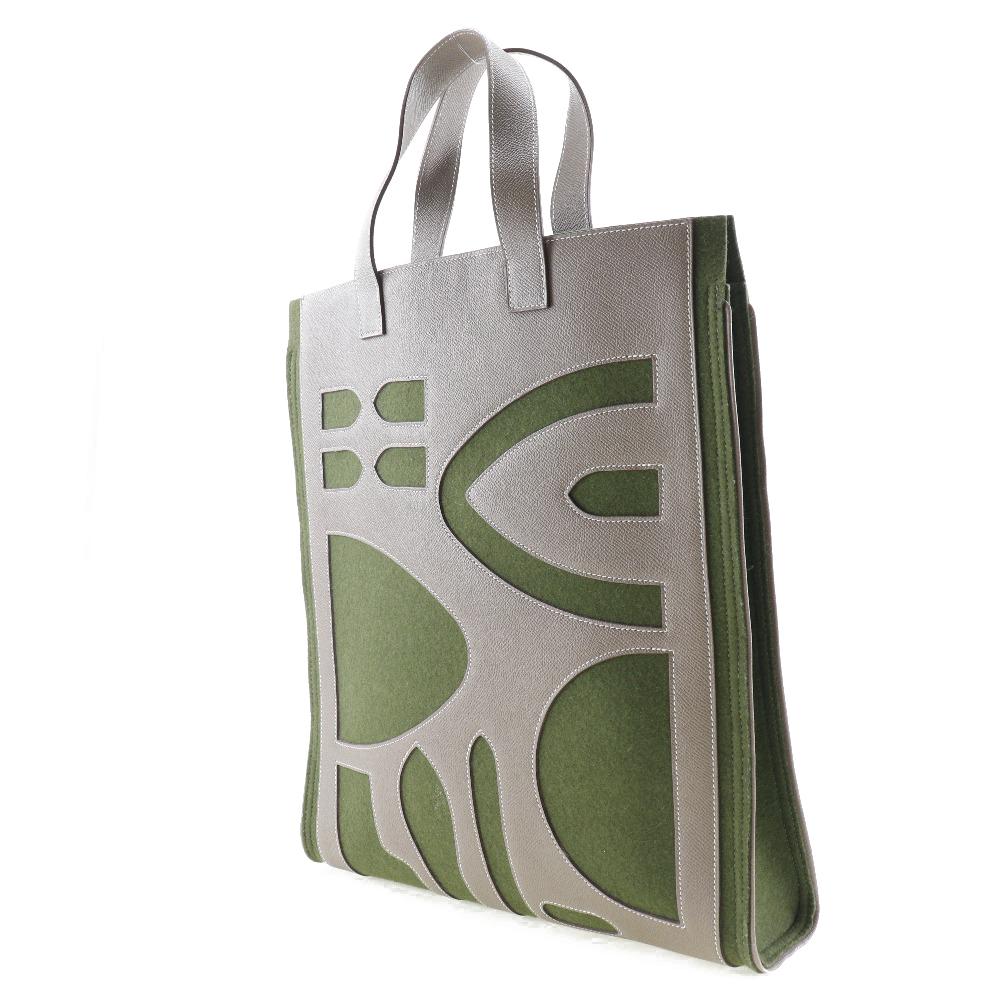 Hermes Маленькая сумка-тоут Ash цвета этан / коричневая из кожи эпсом / войлока, унисекс, б/у