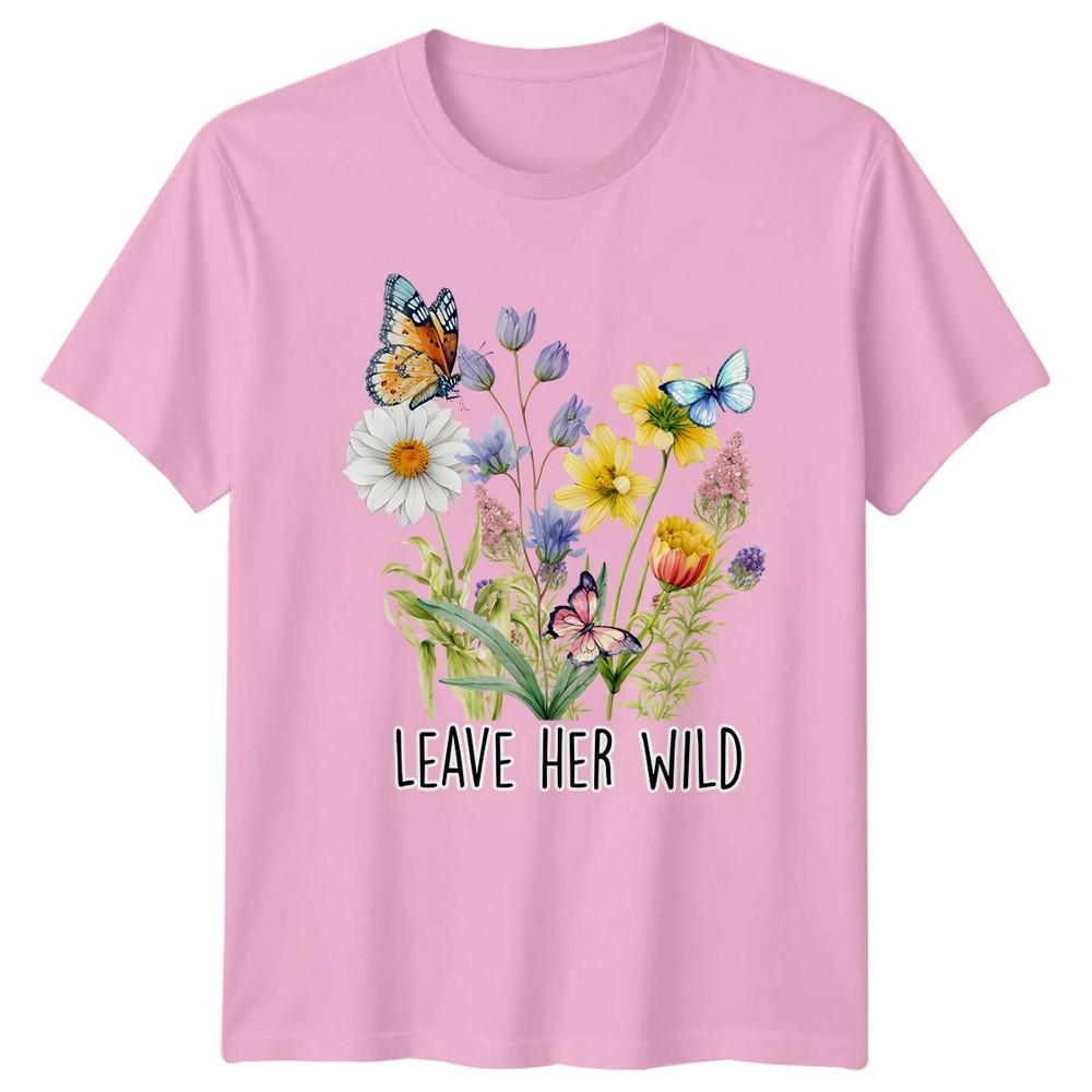 Leave Her Wild Unisexs TShirt Wildflower Butterfly Botanical