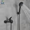 Matte Black Bathroom Bathtub Faucet Hot Cold Water Mixer Tap Wall Mount Faucet With Handheld Shower Bathtub Outlet