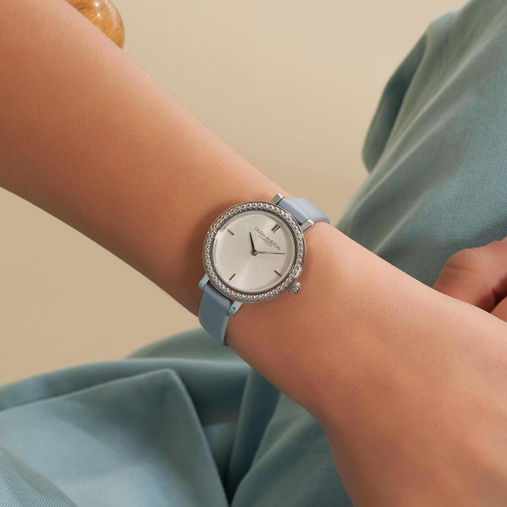 Авторизованный дистрибьютор Olivia Burton Watch Женские ob24000163 Classics 30 мм Винтажные бусины Серебристый Белый Солнечные лучи Меловой Синий Кожа [OLIVIA BURTON]