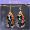 Halloween Themed Hooded Jacket Skull Pattern Droplet Shaped Acrylic Earrings For Halloween Party Accessory