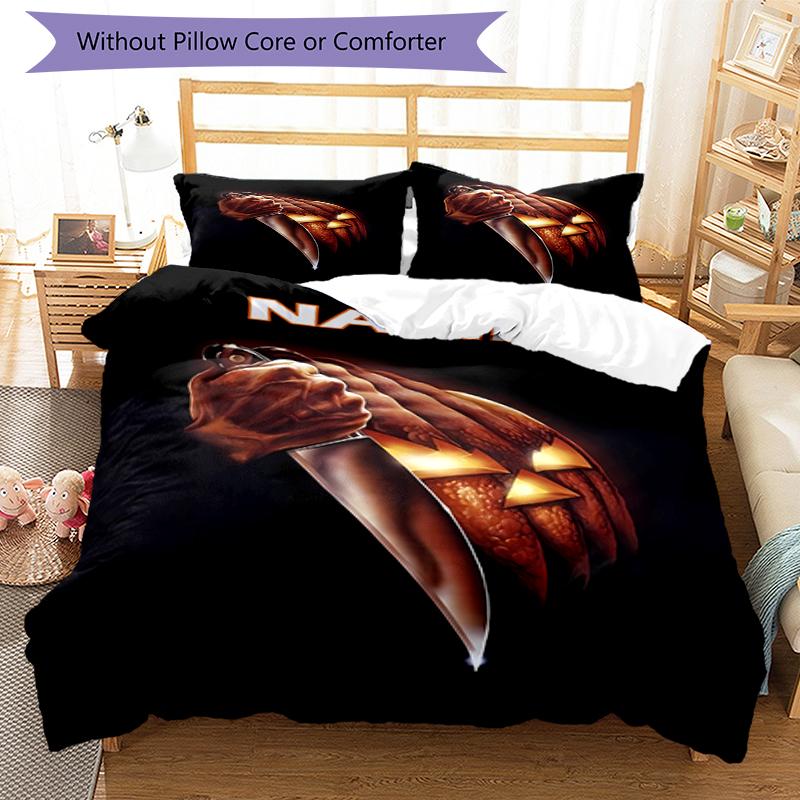 3pcs Custom Name Halloween horror Bedding Set Duvet Cover Closure Includes 1 Duvet Cover & 2 Pillowcases, Soft and Comfortable for All Seasons.