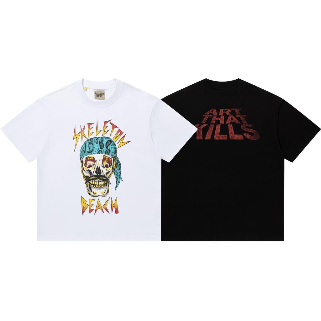 Cross-border European and American trendy brands Gallery Dept Skull letter pattern printed short-sleeved t-shirt Men's and women's high  half-sleeves