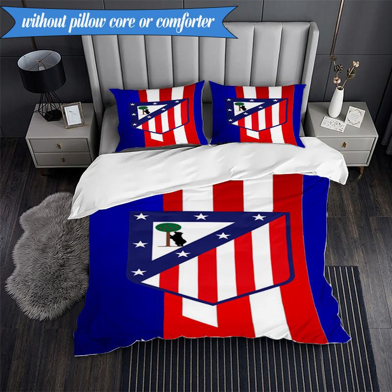 3PCS Atlético de Madrid S.A.D Printed Soft Bedding Set,Including 1pc Duvet Cover And 2pcs Pillowcases Perfect for Bedroom, Dormitory, Fan gift
