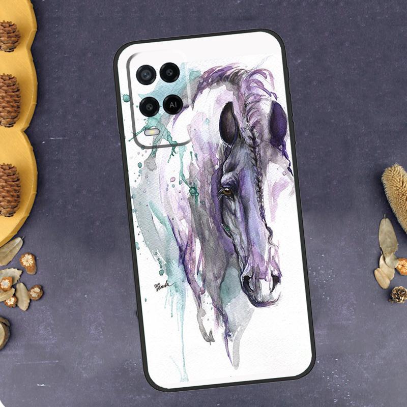 Акварельный чехол для телефона с лошадью для Oppo A96 A16 A76 A78 A58 A18 A38 A98 A17 A77 A80 A40 A60 A74 A94 A54 A15 A57S