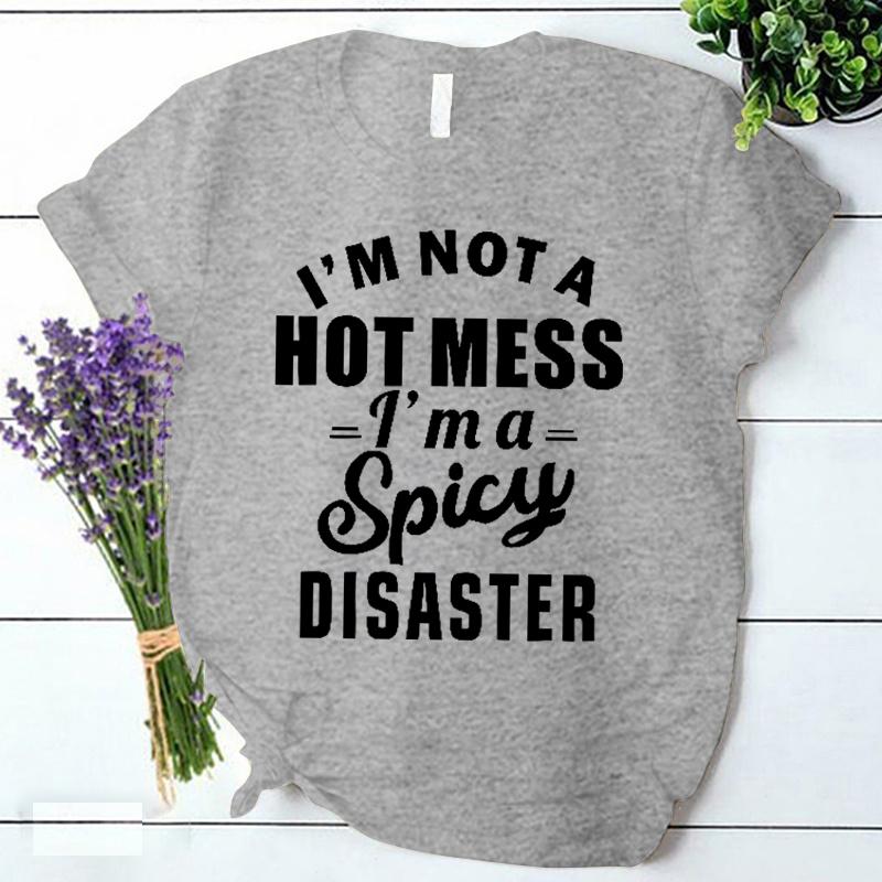 Im A Spicy Disaster Print T Shirt Korean Vintage Streetwear Y2k Clothes Summer Fashion Harajuku Women Clothing Trendy Tee Shirt