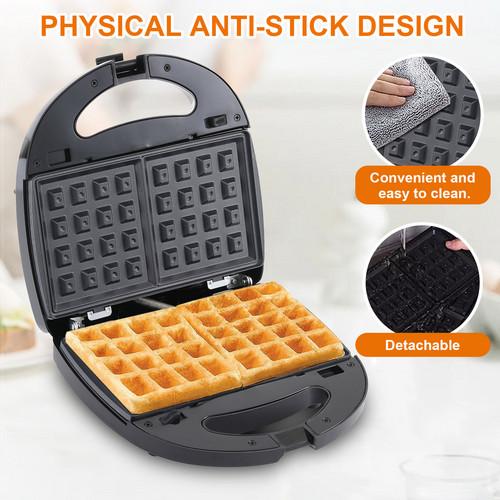 6-in-1 Waffle Maker, Electric Sandwich Press with Removable Non-Stick Plates, Panini Press for Waffles, Sandwiches, Madeleines, and Cookies