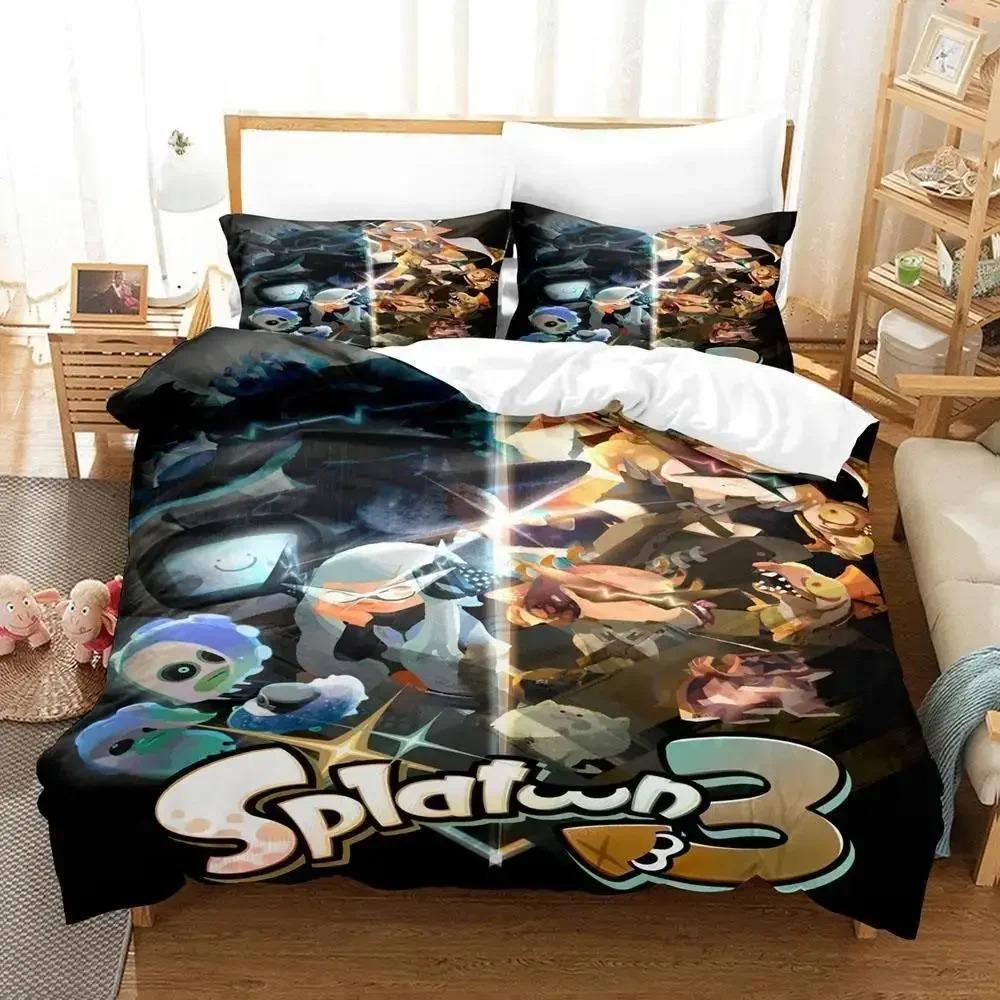 Кавайная Коллекция Постельного Белья для Сна Splatoon 3 Односпальный Размер Двуспальный Размер Полный Размер Queen Размер King Размер Коллекция Постельного Белья для Спальни Взрослого Ребенка Пододеяльник