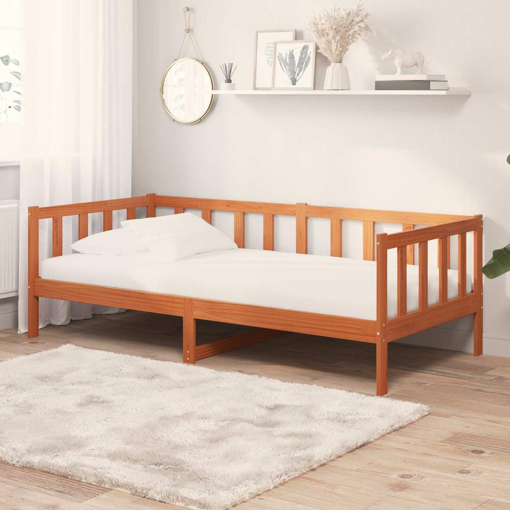 Daybed with Mattress Wax Brown and White 90 x 200 cm