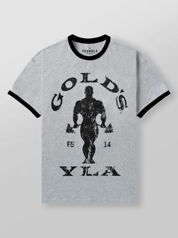 Ретро-футболка с коротким рукавом и эластичностью YoungLA x Gold's Gym для мужчин и женщин