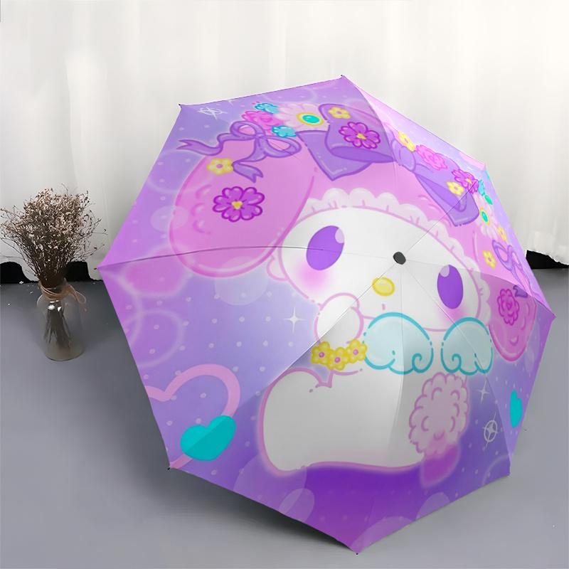 1 шт. Автоматический складной зонт My Melody - Портативная 3-складная конструкция с 8-реберным железным каркасом, идеально подходит для использования на улице, в качестве праздничных подарков, для путешествий, для повседневного использования, S