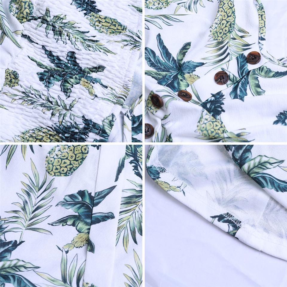 Sexy V Neck Backless Floral Summer Beach Dress Women Striped Button Pineapple Party Midi Dresses