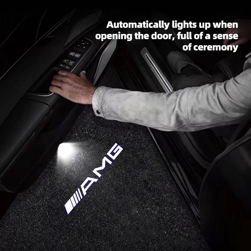 4Pcs Car Projector Lamps HD LED Door Welcome Lights Accessories For Mercedes Benz AMG GLE GLS CLA CLE GLC CLS GLA W223 Valve Cap