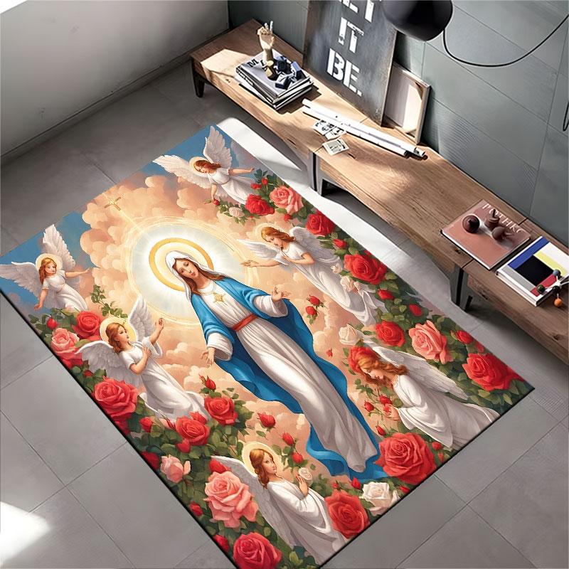 Virgin Mary with Angels Carpet suitable as a non-slip mat for the living room or bedroom sofa