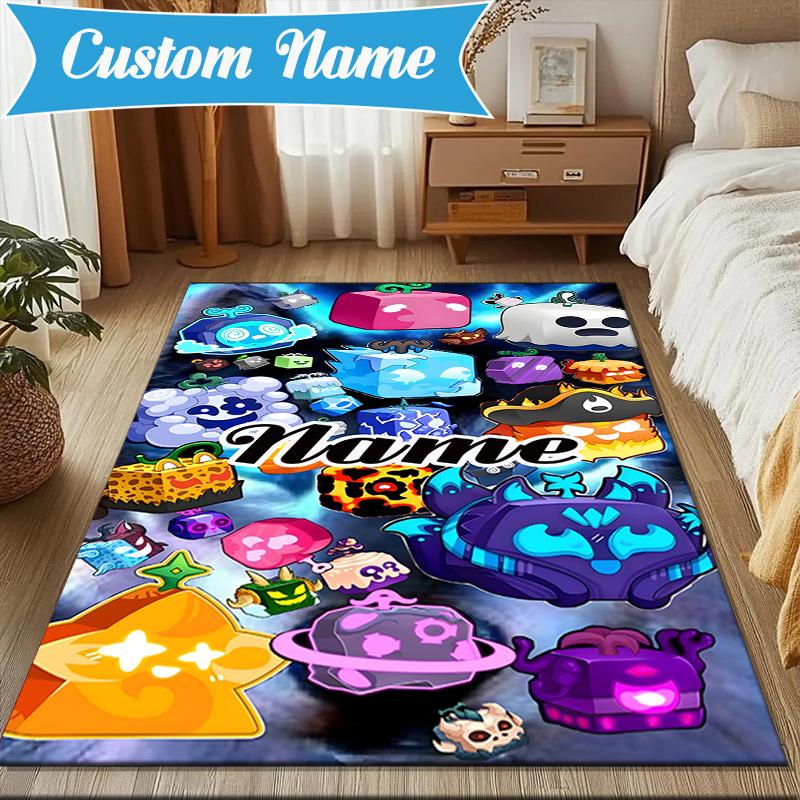 Custom Name Blox Fruits Rug Game Carpet, Floor Mat for Bedroom Living Room Entryway Rug, Home Decor Idea Gift for Christmas birthday