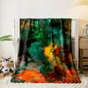 Abstract blend of green, yellow, orange, and red brushstroke-like textures. for all seasons blanket lunch break throw gift