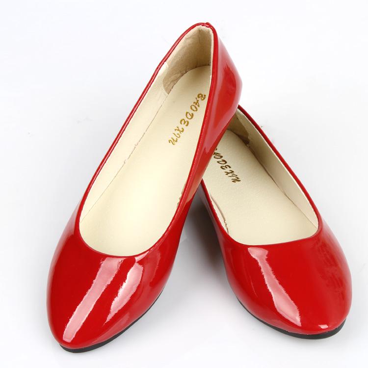 Shallow Single Shoes Pu Patent Leather Flats Spring Casual Round Tow Candy Color Ballet Sansals