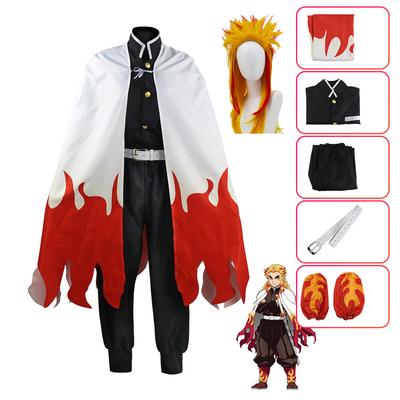 Аниме Кимоно Rengoku Kyoujurou Косплей Убийцы Демонов Kimetsu No Yaiba Rengoku Kyoujurou Парик Костюм Хэллоуин Вечеринка Комплект Одежды