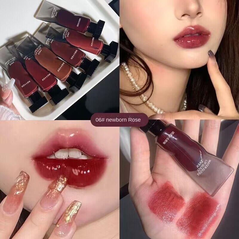 Ice Lip Glaze Water Gloss Waterproof Lipstick Moisturizing and Hydrating Lip Mud Natural Whitening Brightening Lip Gloss Long-lasting Setting Makeup