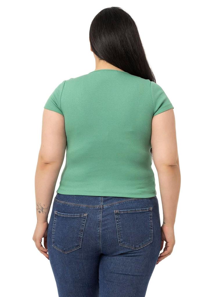 Women's Style Big Size Body Plus Size Half Sleeves Camisole Green Bodysuit With Lace Detail On The Chest
