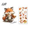 Autumn Pastoral Theme Window Art Static Sticker with Cute Animals & Maple Leaves Removable Harvest Durable Clings for Store Fronts Festival