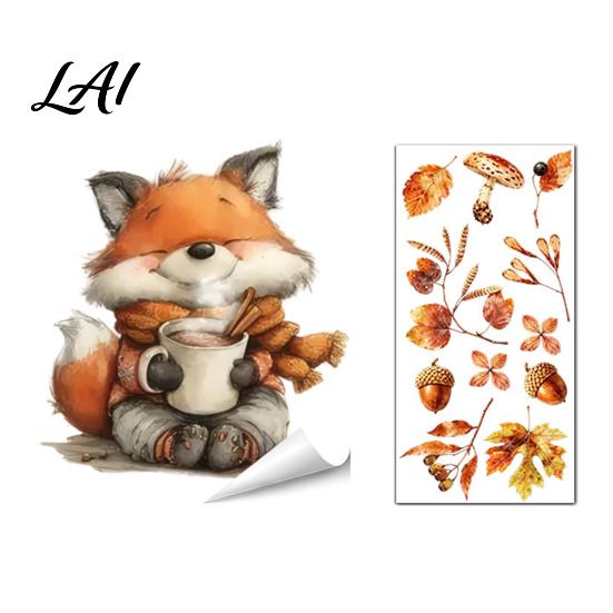 Autumn Pastoral Theme Window Art Static Sticker with Cute Animals & Maple Leaves Removable Harvest Durable Clings for Store Fronts Festival