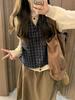 Женский ретро зимний клетчатый жилет и свитер, комплект юбки миди 2025
