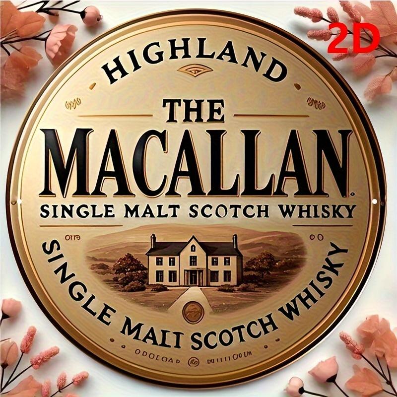 D Flat Винтажная Highland Macallan Круглая Деревянная Вывеска x Дюйм Выветренный Дизайн Солодового Шотландского Виски