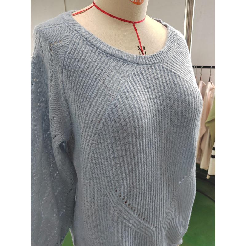 Solid Color Loose Top Women's Plus Size Autumn and Winter Hollow Floral Round Neck Sweater