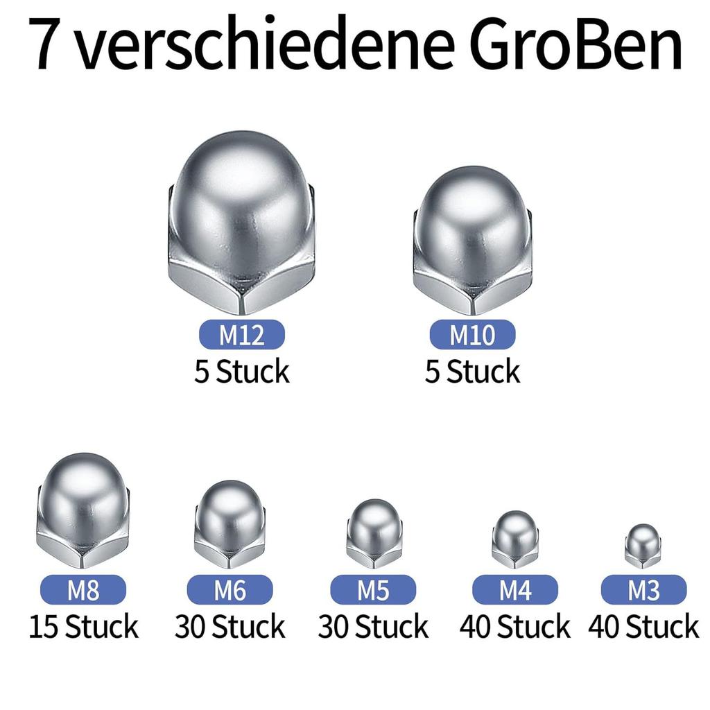 165PCS304 Stainless Steel Cover Nut Set M3M4M5M6M8M10 Integrated Semi-round Cover Nut Box