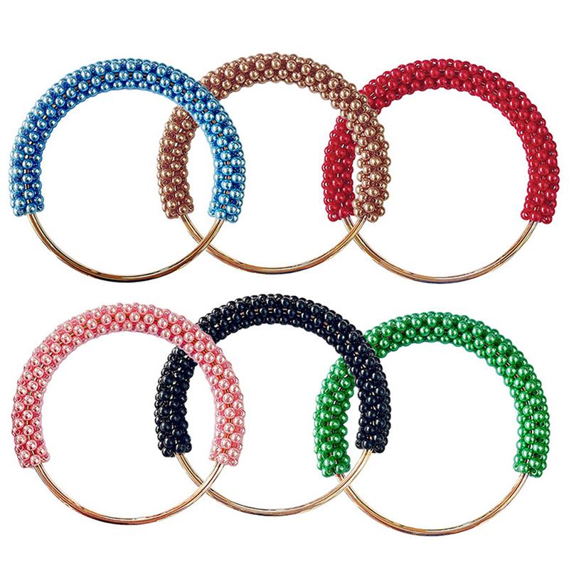 1Pc Exquisite Pearl Round Bag Handle Metal Ring Braided Colorful Beads For Women Handbag Purse Frame Diy Handmade Bag Accessories