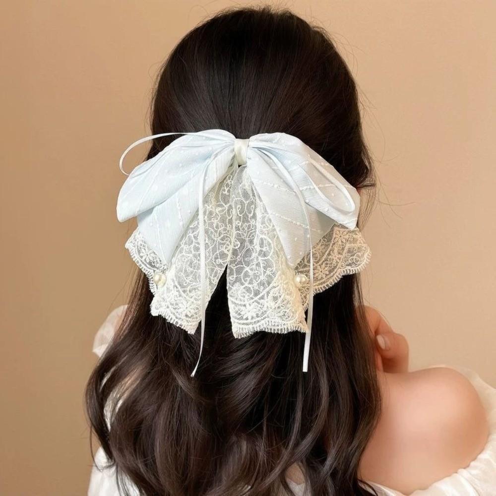 Headwear Ponytail Clip Hair Accessory Hair Grip Clip Vintage Lace Bow Hair Clip Women